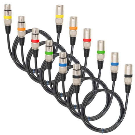 Zinueen DMX-kabel 1 m XLR mikrofonkabel 6-pack, nylonnät premium symmetrisk 3-stifts-kabel, färgkodad för DMX-styrenhet, flyttheads, mikrofoner, mixerbord och högtalarsystem