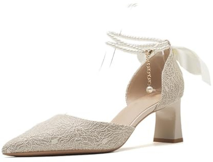 Omeslike Décolleté da Donna 2,36 Pollici/6 cm Punta Classica Tacchi Alti Scarpe per Festa, Matrimonio, Ufficio,Champagne,34 EU