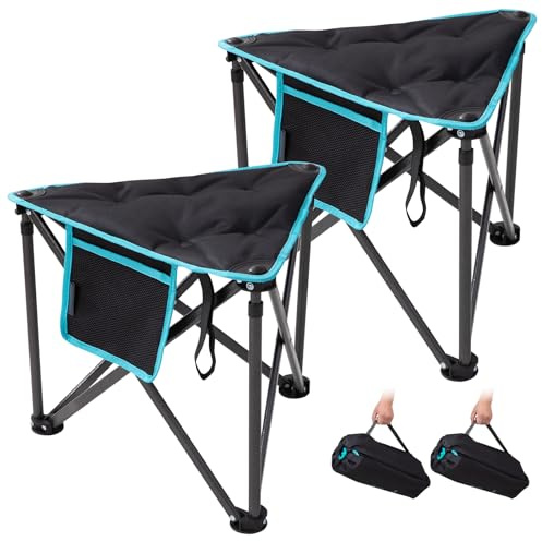 FUNDANGO Folding Tripod Stool, 2 Pack Lightweight Portable Fishing Chair with Thick Padded Seat, 440 Lbs Heavy Duty Outdoor Camping Chairs with Carry Bag for Walking Hunting Hiking Travel