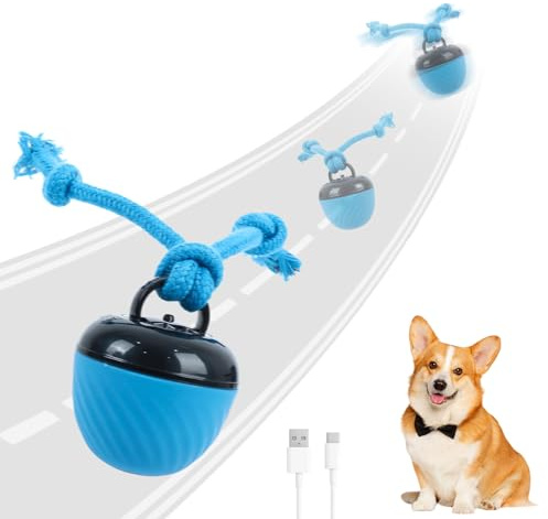 HNCY Balle Interactive Chien - Jouet Interactif Chien,Balles Intelligent électriques avec Sons d'aboiement et Ficelle,Rechargeable,Jouet Chiens pour Jeux Chiots et Petits Chiens (New Bleu)