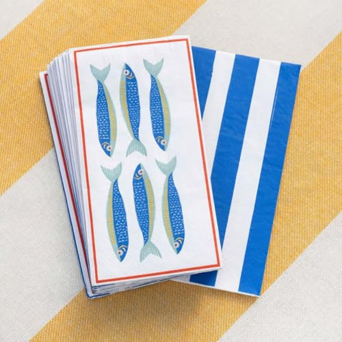 Talking Tables 16 x Premium Fish Themed Napkins Long Lunch Sardine Paper Disposable Napkins Guest Towels Two-Sided Serviettes for decoupage Tableware for Summer Dining Picnics Recycled Paper 40cm 3ply