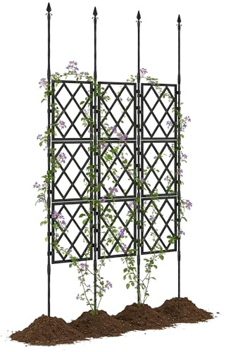 Outsunny Supporto per Piante Rampicante Alto Pieghevole, Traliccio per Rampicanti da Giardino in Acciaio con Decorazioni, per Pomodori, Fiori, Piselli Verdure, Montaggio Fai da Te, 85x197 cm, Nero