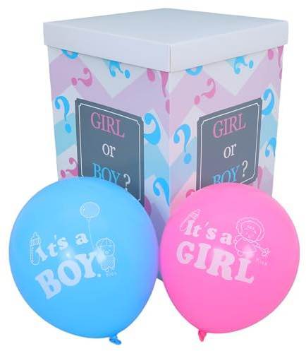 Lurrose Scatola di Palloncini per Shower con 5 Palloncini Blu e 5 Rosa, Decorazioni per Festa di Rivelazione del Sesso, Accessori per Foto Compleanno e Bambina, Confezione Pieghevole