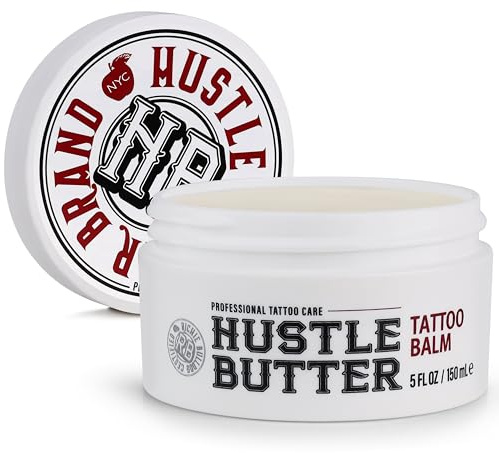 Hustle Butter Tattoo Aftercare 5oz Tattoo Balm, Heals + Protects New Tattoos and Rejuvenates Older Tattoos - 100% Vegan Cream No-Petroleum