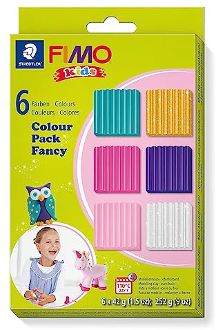 STAEDTLER FIMO Kids, Pasta modellabile termoindurente per Bambini, Set da 6 panetti da 42 Grammi di Colori Differenti, 8032 02