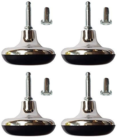 Mushroom shape Castors Gliders, Glides. Bed Feet. Furniture & Bed foot fittings fixings. Silver chrome finish. Set of 4