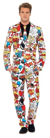 Smiffys Traje Historieta, con Chaqueta, Pantalones y Corbata Halloween, Carnaval