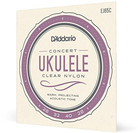 D'Addario Concert Ukulele Strings, Clear Nylon, EJ65C, 4-String Set, Pack of 1