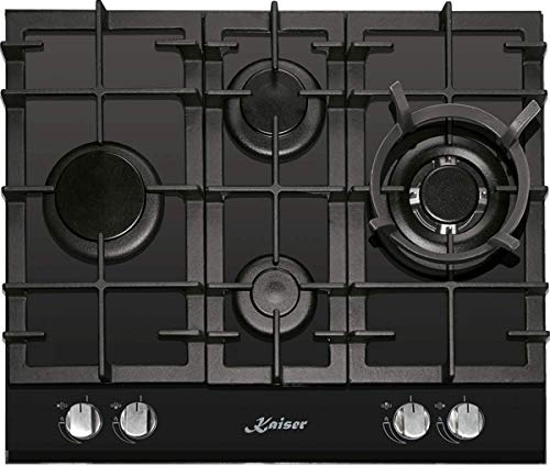 Kaiser Exklusives Gaskochfeld 60cm KCG 6394 Turbo Romb | Schwarzes Glaskeramik-Einbaukochfeld | 4 Hochwertige Brenner | 3,8 kW Turbo-Wok-Brenner | Rahmen Inox mit Anti Touch Effekt | ErdgasPropangas