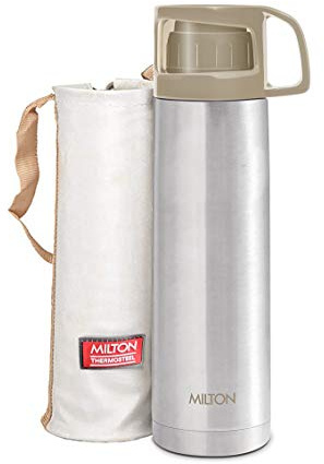 Milton Flask 750 ML (25 oz) Insulated Water Bottle, Stainless Steel Double-Walled Vacuum Insulated with Cup & Cover, Keeps Drinks Hot & Cold for 24 Hours, Leak-Proof – Glassy Grey