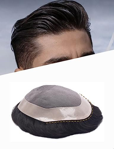 Auspiciouswig Herren-Toupet, feines Mono-Echthaar-Toupet, Ersatz-Haarsystem, Haarteil für Männer