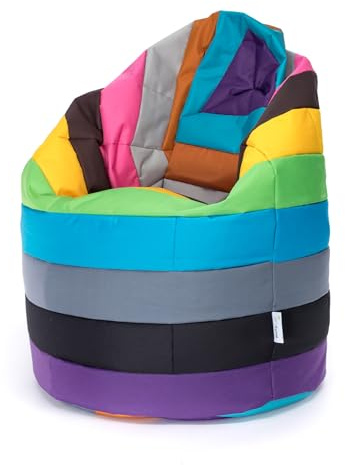 Ecopuf | Patchwork Design Mis sittsäck sittsäck sittsäck, sittpuff för inomhus- / utomhus | Fläckbeständig säck, vadderad påse med polystyrolpärlor