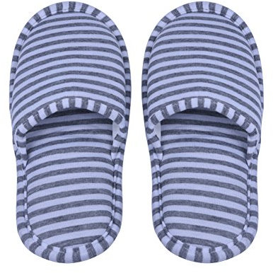 Keenso Pantoufles Maison Anti-dérapants, Pantoufles d'Hôtel de Voyage Pantoufles d'Intérieur de Coton Pliables de Pantoufle Portative de Bain Réutilisables(MWomen-Grey Stripes)