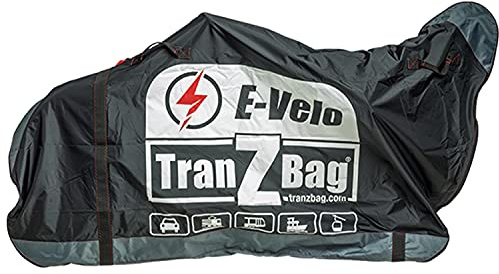 TranZbag E-Velo Fahrrad Transporttasche, E-Bike Transportschutz für 26 bis 29+ Laufräder (faltbar, minimales Packmaß, Schultertragegurt, universell einsetzbar, Doppel-Reißverschluss), Schwarz
