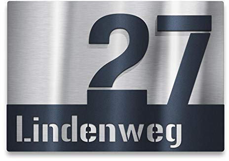 Metzler Hausnummer V2A Edelstahl, individuelles Hausnummernschild in Anthrazit RAL 7016, Straßenschild mit Hausnummer & Straßenname. Rostfrei, 3D-Effekt, Made in Germany, Größe: 25 x 17,5 cm