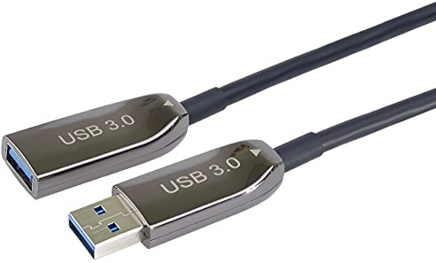 PremiumCord USB 3.2 Optisk förlängningskabel 20 m (AOC), fiberkabel, SuperSpeed-datakabel upp till 5 Gbit/s, laddkabel, USB 3.2 Gen 1 typ A, uttag till kontakt, färg svart, längd 20 m