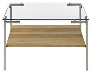 Robas Lund Couchtisch Eiche furniert mit Glas, Wohnzimmertisch mit Ablage, BxHxT 65x46x65 cm