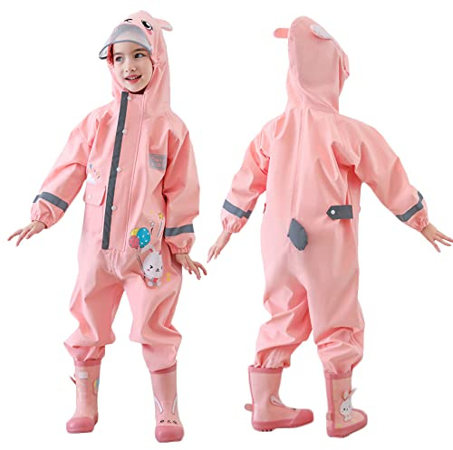 Fewlby Bambini Impermeabile, Tuta Pioggia Bambina Antipioggia con Cappuccio Poncho Impermeabile Ragazze Ragazzi Giacche da Pioggia con Cappello Trasparente per 4-5 Anni
