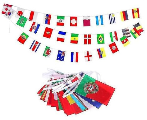 AZ FLAG Football 2022 World Cup Qatar 12 meters BUNTING Flag 32 flags 12'' x 8'' - Soccer World Championship STRING flags 20 x 30 cm