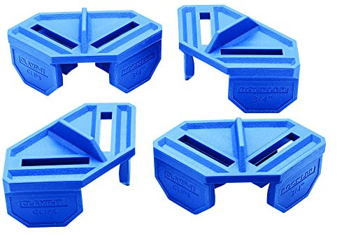 ¾” Quick Grip Corner Clamp Clips (Blue, 4 Pack) - Polypropylene 90 Degree Angle Clamps Clips - Corner Clamps for Woodworking to Lock onto 3/4” Boards – Ideal Corner Tool for Driving Nails & Screws