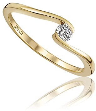 Miore's Lab Diamonds, Anello di Fidanzamento con Solitario in Oro Giallo 9 carati 375 con Diamante da Laboratorio da 0,10 Carati.