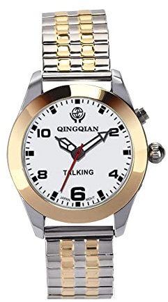 QINGQIAN English Voice Talking Watch for Blind,Visually impaired or Elderly,Gold and Silver Shell, Gold and Silver Stainless Steel Strap,Women's Clothing Size