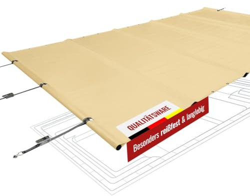 ANKO PLANEN Poolöverdrag med rullskydd för maximal säkerhet - 680 g/m² PVC-lastbilsduk - året-runt-överdrag för sommar och vinter - utan stänger (3,5m x 7,5m, Beige RAL1014)