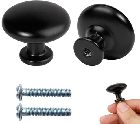 ZFKXGS 2PCS Poignee de Meuble Cuisine Noir Mat Bouton de Meuble Vintage Rond Bouton de Tiroir Noir Poignée Tiroir Poignet Meuble Boutons de Portes pour Placards Chambre Commode Armoire Meuble 29x25MM