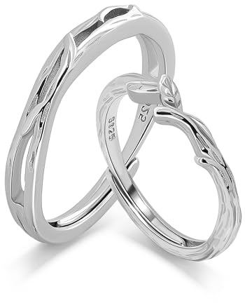 Meissa Bague Couple pour Hommes et Femmes Argent 925 Éternité Promesse Fiançailles Bagues engagement Réglable Anniversaire Bague De Mariage Bague Bijoux Cadeau (Ensemble de deux bagues)