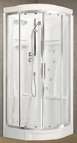 Novellini New Holiday R90 Hammam 90x90cm Cabina Doccia Multifunzione Semicircolare Scorrevole Angolo Miscelatore Termostatico Vetro Trasparente Profilo Silver Idromassaggio Sauna Asta Altezza 225,5cm