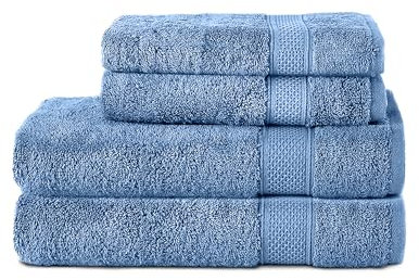 Komfortec 4er Handtuchset aus 100% Baumwolle, 2 Handtücher 50x100 cm und 2 Badetücher 70x140 cm Set, Frottee, Weich, Hellblau