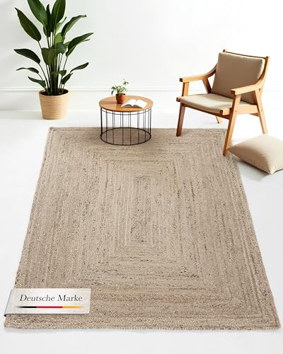 CarpetFine Tappeto di Iuta Nele Colore Naturale Talpa 60x100 cm | Tessuto a Mano Stile Boho Rotondo a Tessitura Piatta per Soggiorno, Camera da Letto e Cucina