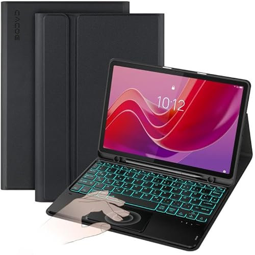 CACOE Cover con Tastiera Compatibile con Lenovo Tab M11 TB330 2024 con Touchpad, Custodia con Portapenne Tastiera QWERTY Wireless Staccabile con Illuminazione a 7 Colori, Nero