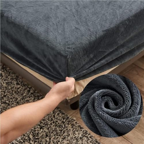 Drap-housse en velours microfibre polaire, éponge, gris foncé, 90 x 200 cm, chauffant pour l'hiver, pour lit à sommier tapissier, matelas épais 25-30 cm