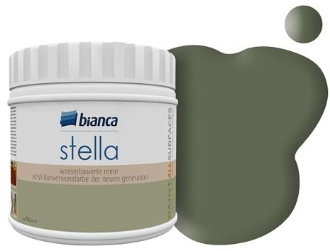 Bianca Stella Furniture Paint for Kitchen - Olive Green, Glossy, 500 ml, Water-Based Kitchen Furniture Paint, Premium Acrylic Paint for All Surfaces, Renovation Paint, Applicable to Wood, Metal &