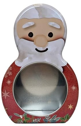 Plåtburk med fönster i form av en tomte, från your castle, julig kakburk, dekorativ låda, retroburk, förvaring. Mått: 19 x 16,5 x 7,2 cm.