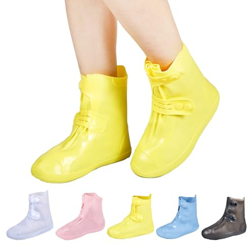 Dream Apparel Waterproof Rain Shoe Covers for Women Men, Non-Slip Reusable Foldable Boot Covers Rainproof Overshoes Over Shoes Galoshes (Yellow, Size M)