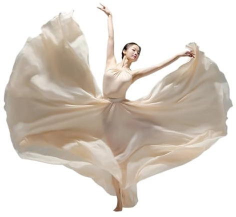 WDSBZNB Gonna a Ruota Intera Gonna da Ballo for Danza del Ventre da 720 Gradi, Gonna Lunga da Donna, Gonna da Ballo Viola e Oro Tinta Unita, for esercitarsi con la Ballerina(Nude,Skirt Length 90cm)