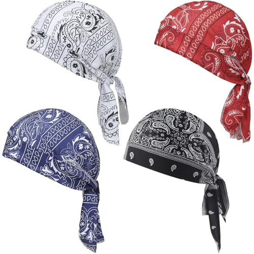 GWAWG 4PCS Pre-Tied Head Scarf Cancer Headwear,Women Chemo Hat Turban Beanie,Women Chemo Hat Beanie Elastic Turban,Cancer Headwear for Hair Loss White red