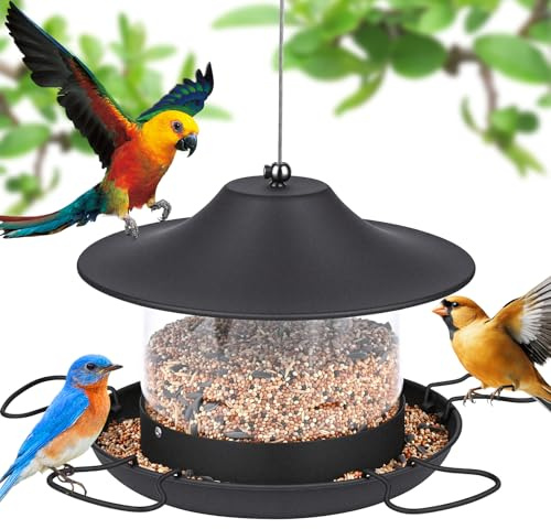 Glovios Comedero Colgante para Pájaros,Comedero Pajaros Exterior 1.8L,Comederos para Pajaros, Comedero Pajaros,Garden,Balcón y jardín, Educación al Aire Libre, Pico, Alimentación de Aves,Negro