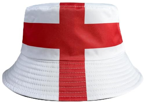 HOMAVEL England fiskarhatt St George's Cross – vuxen en storlek passar alla 56–58 cm solhatt i bomull för män och kvinnor – unisex engelsk flaggmössa för VM 2026, fotboll, cricket, rugby, St George's
