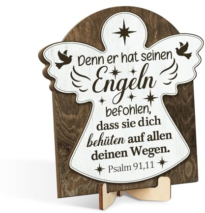 Putuo Decor dopkors ängel trä med psalm 91 11, dubbelt lager ängel dekoration, dop flicka dop gåva katolsk skyddsängel trä kors dekoration kors kristen gåva
