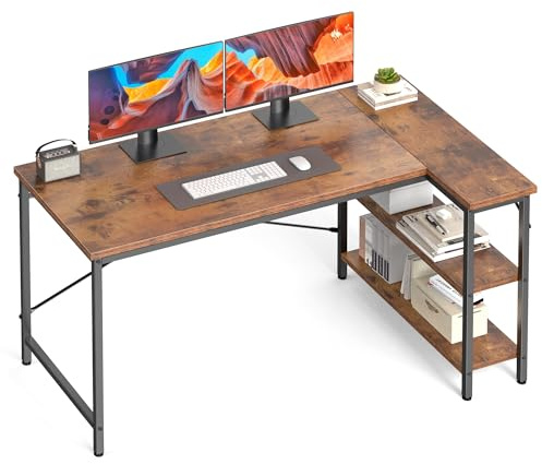 DUMOS L Shaped Desk 47 Inch Computer Desk Gaming Furniture Corner Desks Home Office PC Table with Reversible Storage Shelves for Writing Working Study Bedroom Dorm, Rustic Brown