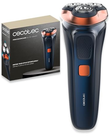 Cecotec Afeitadora Eléctrica Rotativa PrecisionCare Elite Smart. Cabezal 3D, Autonomía 90mins, Pantalla LED, Cuchilla para Patillas, Cabezal Desmontable, IPX6, Incluye Tapa, Cepillo Limpieza y Cable