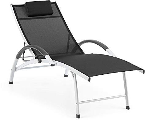 Blumfeldt Sun Valley - Sonnenliege mit Kopfkissen, zusammenklappbar, Gestell aus Aluminium, 4-Fach verstellbare Rückenlehne, Sun Comfort, Material: 70% PVC und 30% Polyester Comfort Mesh, schwarz