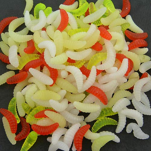 Brussels08 200 Pcs Artificial Fake Maggots Soft Lure Baits Maggot Grub Fishing Lure Soft Worms Shrimps Fishing Lures Mixed Color Fish Bait Random Color