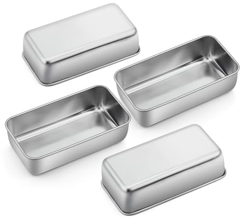 P&P CHEF Loaf Pan Set, 9 x 5 Inch Bread Pans, Stainless Steel Loaf Toast Baking Pans For Bread Meatloaf Lasagna Cake, Healthy & Non Toxic, Oven Safe& Easy Clean, (Silver, 4Pcs)
