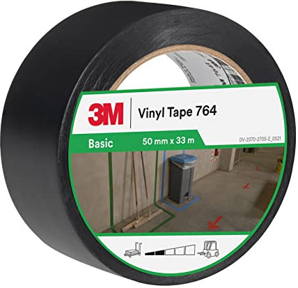3M Ruban adhésif vinyle 764 usage général, noir, 50 mm x 33 m