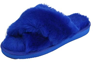 Damen Lammfell Sandalen Florida BLAU echtes Merino Schaffell, dicht & kuschelig weich Schuhgröße EUR 40