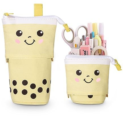 Xespis Federmäppchen Reißverschluss, Teleskopisch Mäppchen, 2-in-1 Standmäppchen, Federtasche Mädchen, Schüttelpenal Teenager, Schulmäppchen, für Mädchen Geschenke 7 8 9 10 11 12 Jahre(Gelb)